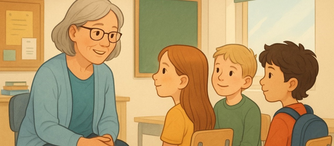 Ki bilde  Helsesjukepleier snakker med elevar